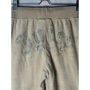 Juicy Couture Forever 21 Womens Y2K Beige Velour Joggers Rhinestone Logo Size XS